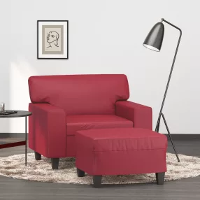 Bordó műbőr kanapéfotel lábtartóval 60 cm