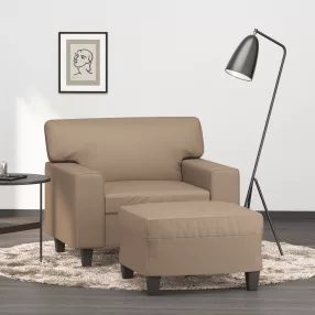 Kávészínű műbőr kanapéfotel lábtartóval 60 cm