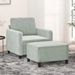 Világosszürke bársony kanapéfotel lábtartóval 60 cm
