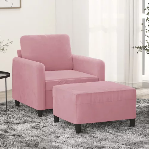Rózsaszín bársony kanapéfotel lábtartóval 60 cm