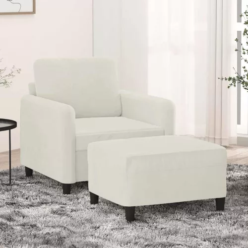 Krémszínű bársony kanapéfotel lábtartóval 60 cm