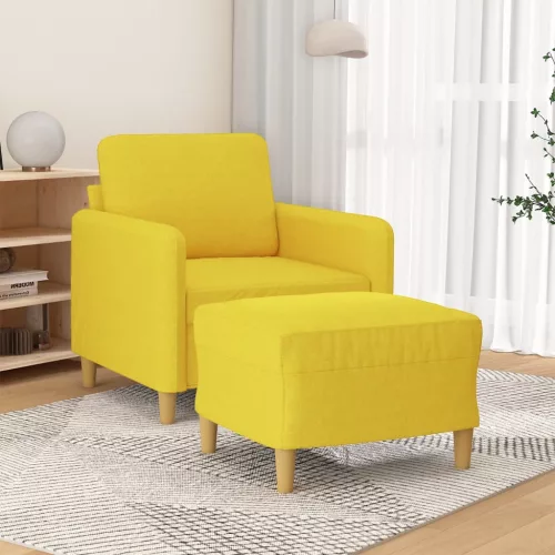 Világossárga szövet kanapéfotel lábtartóval 60 cm