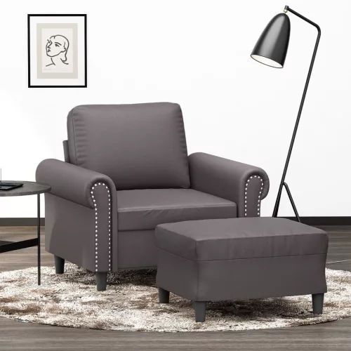 Szürke műbőr kanapéfotel lábtartóval 60 cm