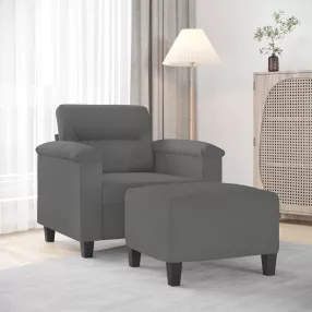   Sötétszürke mikroszálas szövet kanapéfotel lábtartóval 60 cm