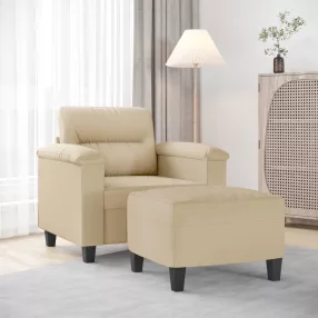   Krémszínű mikroszálas szövet kanapéfotel lábtartóval 60 cm