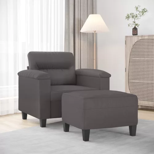 Szürke műbőr kanapéfotel lábtartóval 60 cm