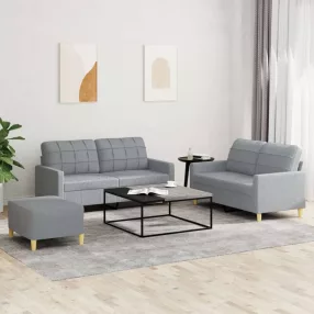   3 részes világosszürke szövet ülőgarnitúra párnákkal