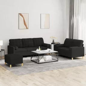 3 részes fekete szövet ülőgarnitúra párnákkal
