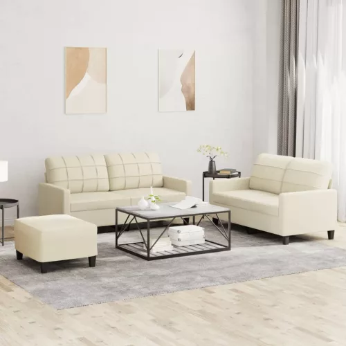 3 részes krémszínű műbőr ülőgarnitúra párnákkal