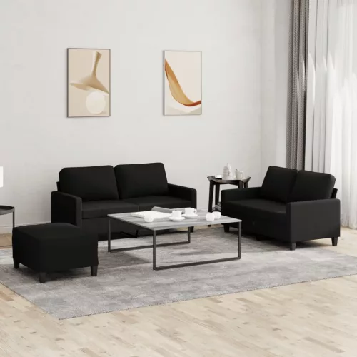 3 részes fekete szövet ülőgarnitúra párnákkal