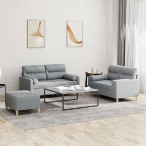   3 részes világosszürke szövet ülőgarnitúra párnákkal