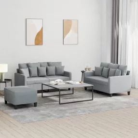   3 részes világosszürke szövet ülőgarnitúra párnákkal