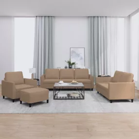4 részes cappuccino műbőr ülőgarnitúra párnákkal