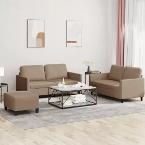 3 részes kávészínű műbőr ülőgarnitúra párnákkal