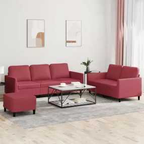 3 részes bordó műbőr ülőgarnitúra párnákkal