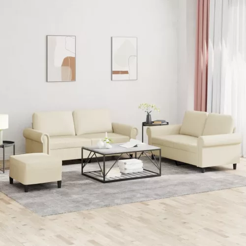 3 részes krémszínű műbőr ülőgarnitúra párnákkal