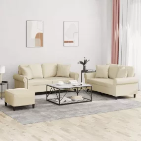 3 részes krémszínű műbőr ülőgarnitúra párnákkal