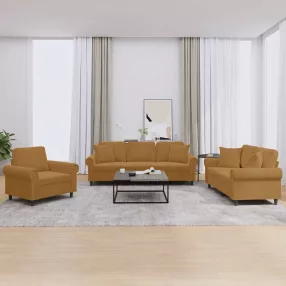 3 részes barna bársony ülőgarnitúra párnákkal