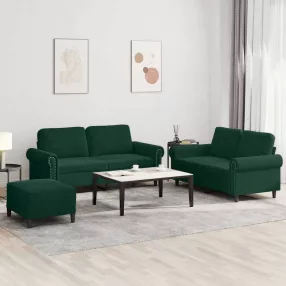 3 részes sötétzöld bársony ülőgarnitúra párnákkal
