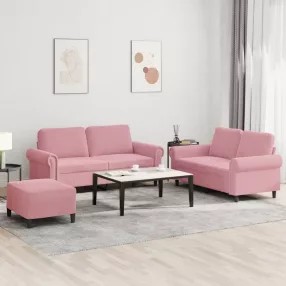 3 részes rózsaszín bársony ülőgarnitúra párnákkal