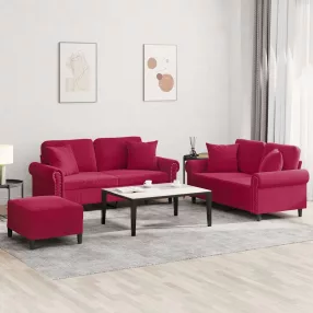 3 részes bordó bársony ülőgarnitúra párnákkal