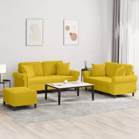 3 részes sárga bársony ülőgarnitúra párnákkal