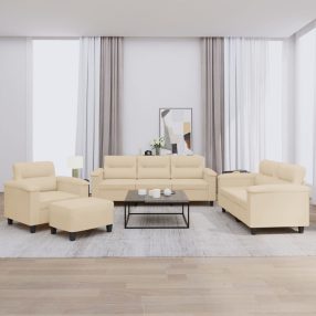   4 részes krémszínű mikroszálas szövet ülőgarnitúra párnákkal