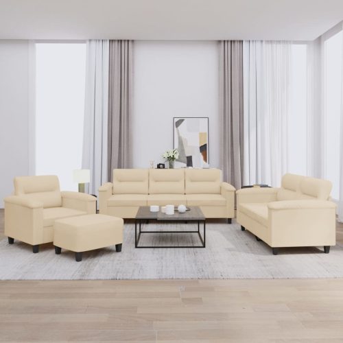 4 részes krémszínű mikroszálas szövet ülőgarnitúra párnákkal