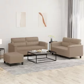 3 részes kávészínű műbőr ülőgarnitúra párnákkal