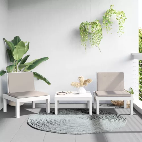 3 részes fehér polipropilén kerti ülőgarnitúra párnákkal