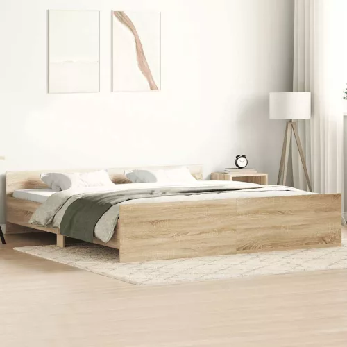 vidaXL sonoma tölgy színű ágykeret fej- és lábtámlával 200 x 200 cm