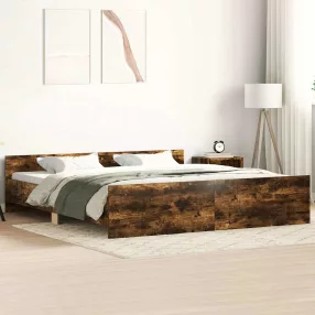   füstös tölgy színű ágykeret fej- és lábtámlával 160 x 200 cm