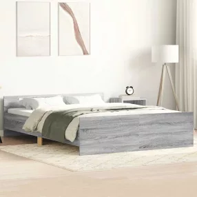   szürke sonoma színű ágykeret fej- és lábtámlával 140 x 190 cm