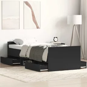 fekete ágykeret fej- és lábtámlával 90 x 190 cm