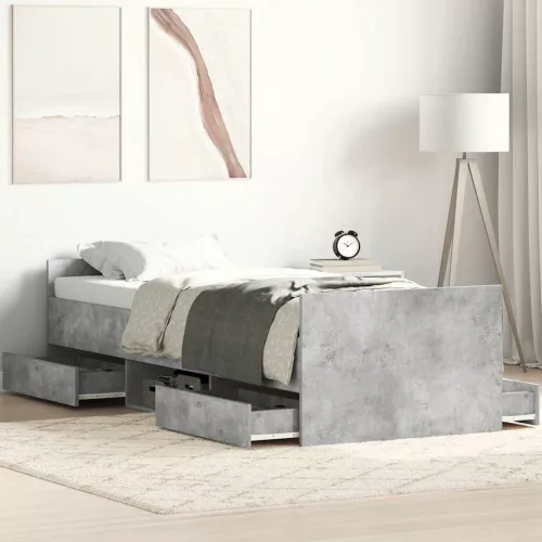betonszürke ágykeret fej- és lábtámlával 75 x 190 cm
