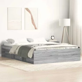 szürke sonoma színű king size ágykeret 150 x 200 cm
