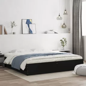 fekete szerelt fa ágykeret 200 x 200 cm