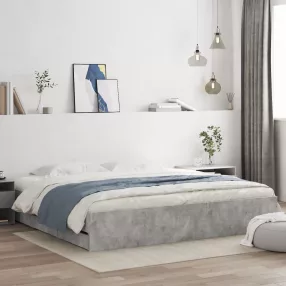betonszürke szerelt fa ágykeret fiókokkal 200 x 200 cm