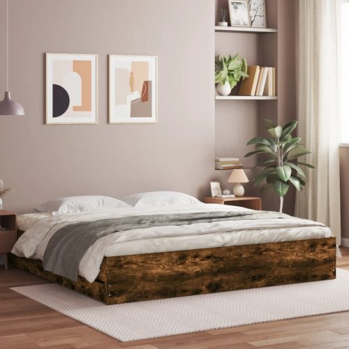füstös tölgy színű szerelt fa ágykeret fiókokkal 200 x 200 cm