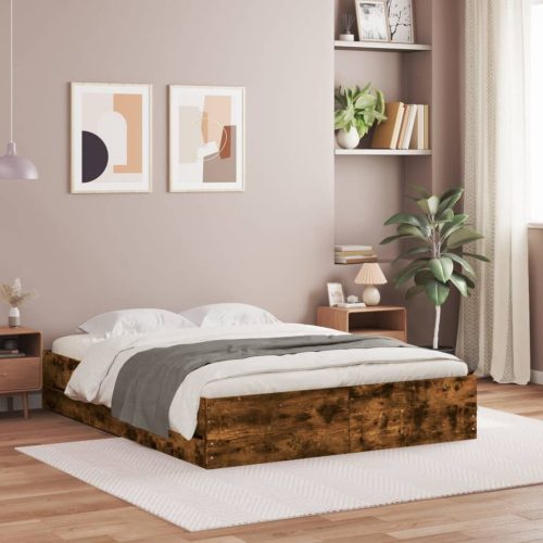 füstös tölgy színű szerelt fa ágykeret fiókokkal 150x200 cm