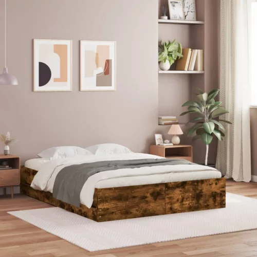 füstös tölgy színű szerelt fa ágykeret fiókokkal 140x200 cm