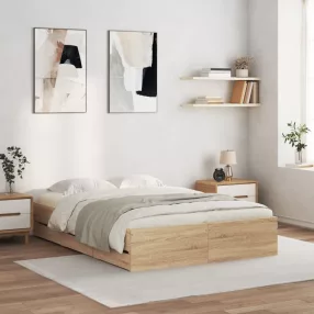   vidaXL sonoma tölgy színű szerelt fa ágykeret fiókokkal 135 x 190 cm