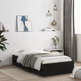 fekete szerelt fa ágykeret fiókokkal 75x190 cm
