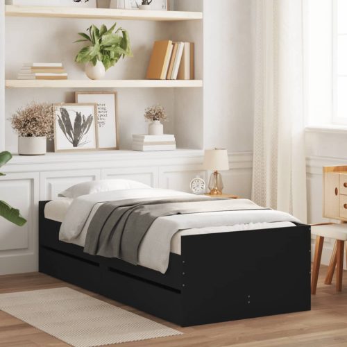 fekete kicsi egyszemélyes ágykeret fiókokkal 75 x 190 cm