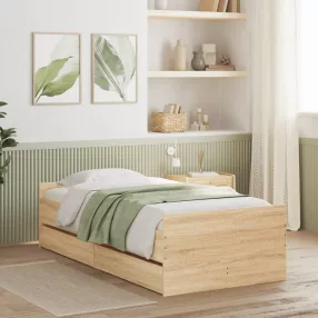   vidaXL sonoma tölgy színű műfa ágykeret fiókokkal 100 x 200 cm