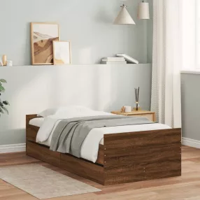   vidaXL barna tölgyszínű műfa ágykeret fiókokkal 90 x 190 cm