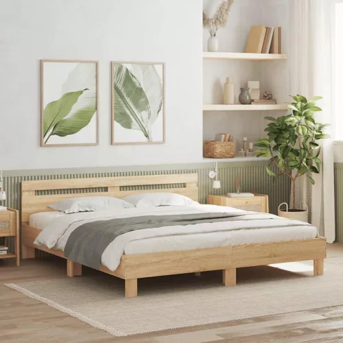 vidaXL sonoma tölgy színű szerelt fa ágykeret fejtámlával 180x200 cm