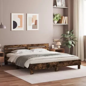   füstös tölgy színű szerelt fa ágykeret fejtámlával 160x200 cm
