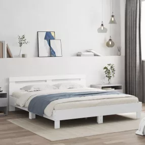 fehér ágykeret fejtámlával és LED-del 200 x 200 cm