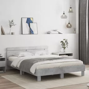 betonszürke ágykeret fejtámlával és LED-del 150x200 cm
